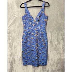 Trina Turk Blue Floral Jacquard Sundress V-Neck Sheath Dress Size 6